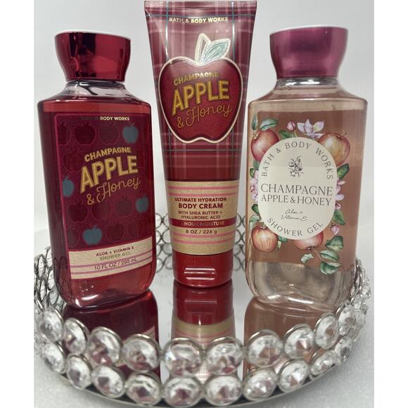 Bath and Body Works Champagne Apple Honey Bundle~1 Body Cream & 2 Shower gel.